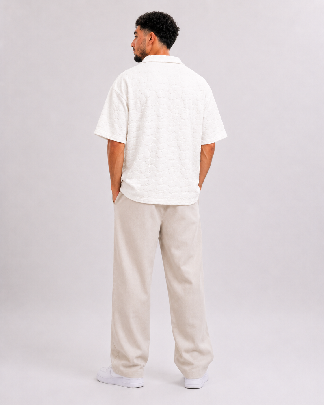 Polo Texturé Blanc Col Ouvert