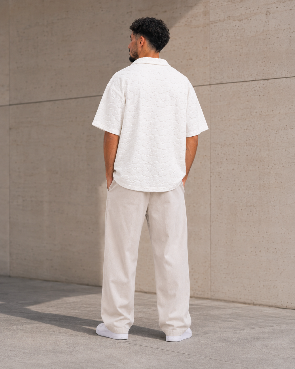 Polo Texturé Blanc Col Ouvert