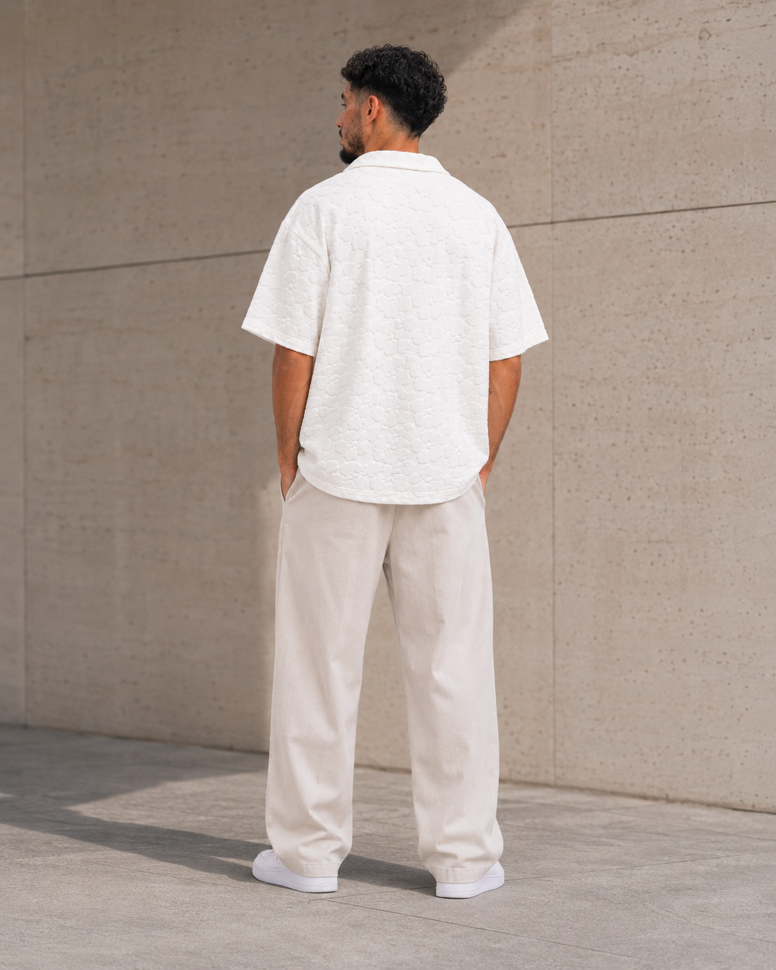 Polo Texturé Blanc Col Ouvert