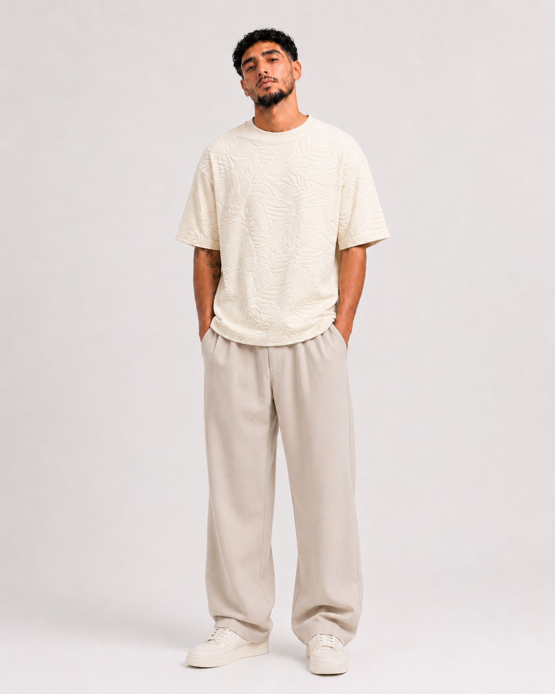 T-shirt Oversize Feuillage Relief Crème