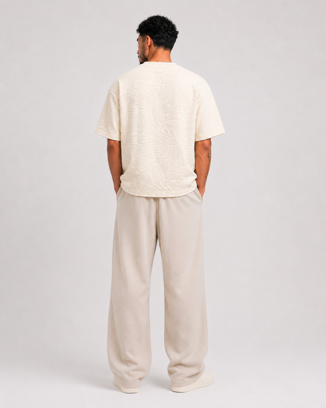T-shirt Oversize Feuillage Relief Crème