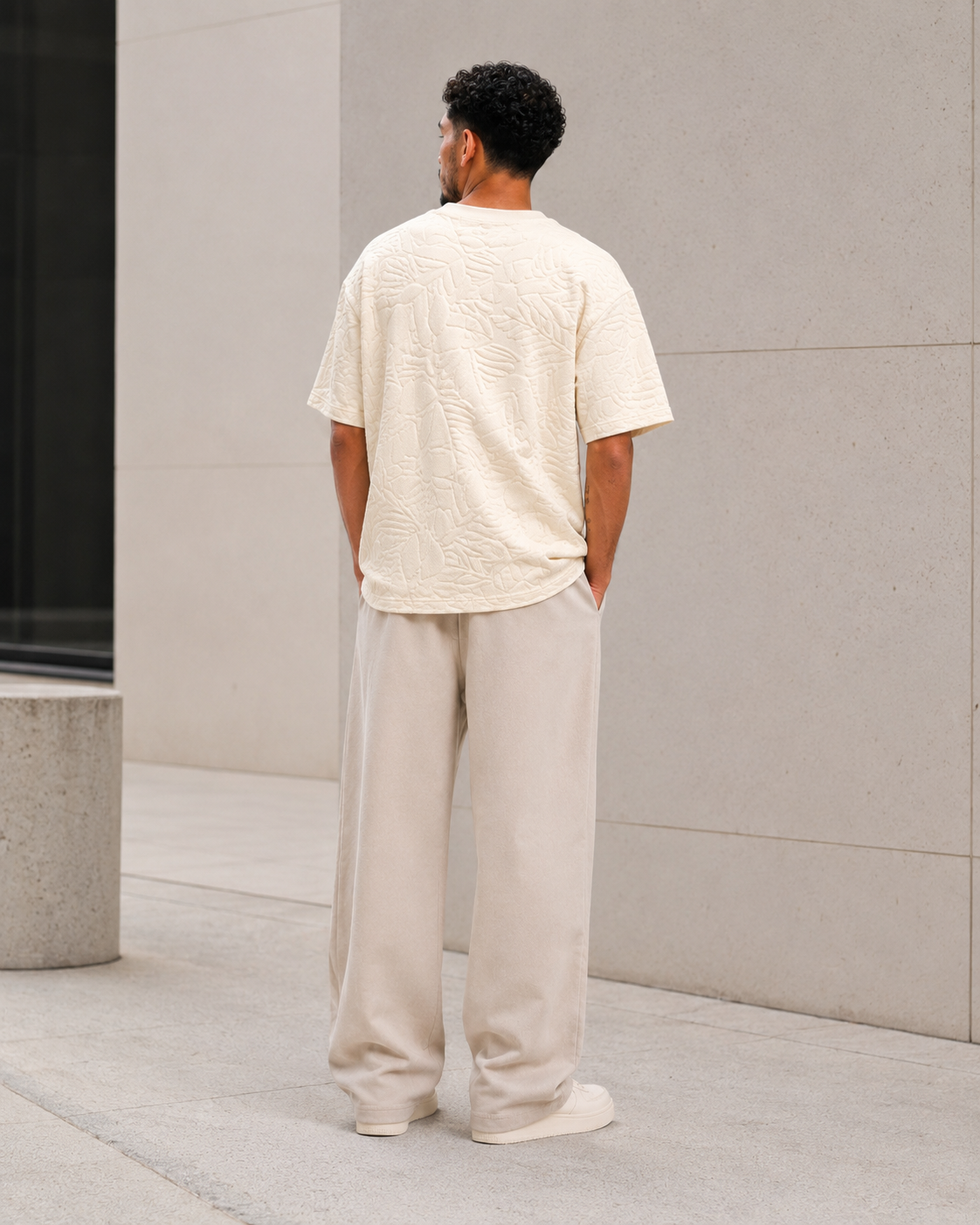 T-shirt Oversize Feuillage Relief Crème