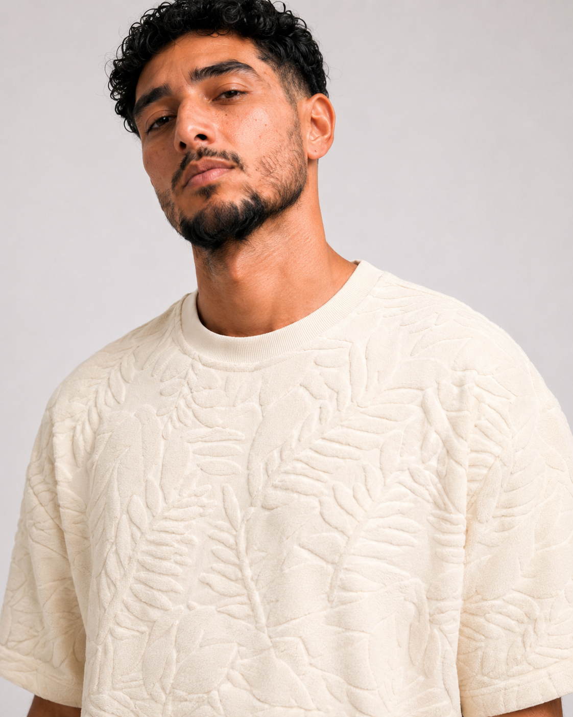 T-shirt Oversize Feuillage Relief Crème