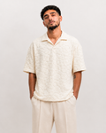 Polo Texturé Crème Col Ouvert