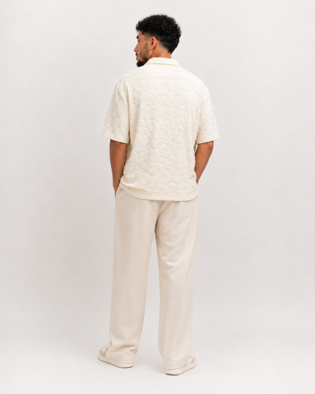 Polo Texturé Crème Col Ouvert