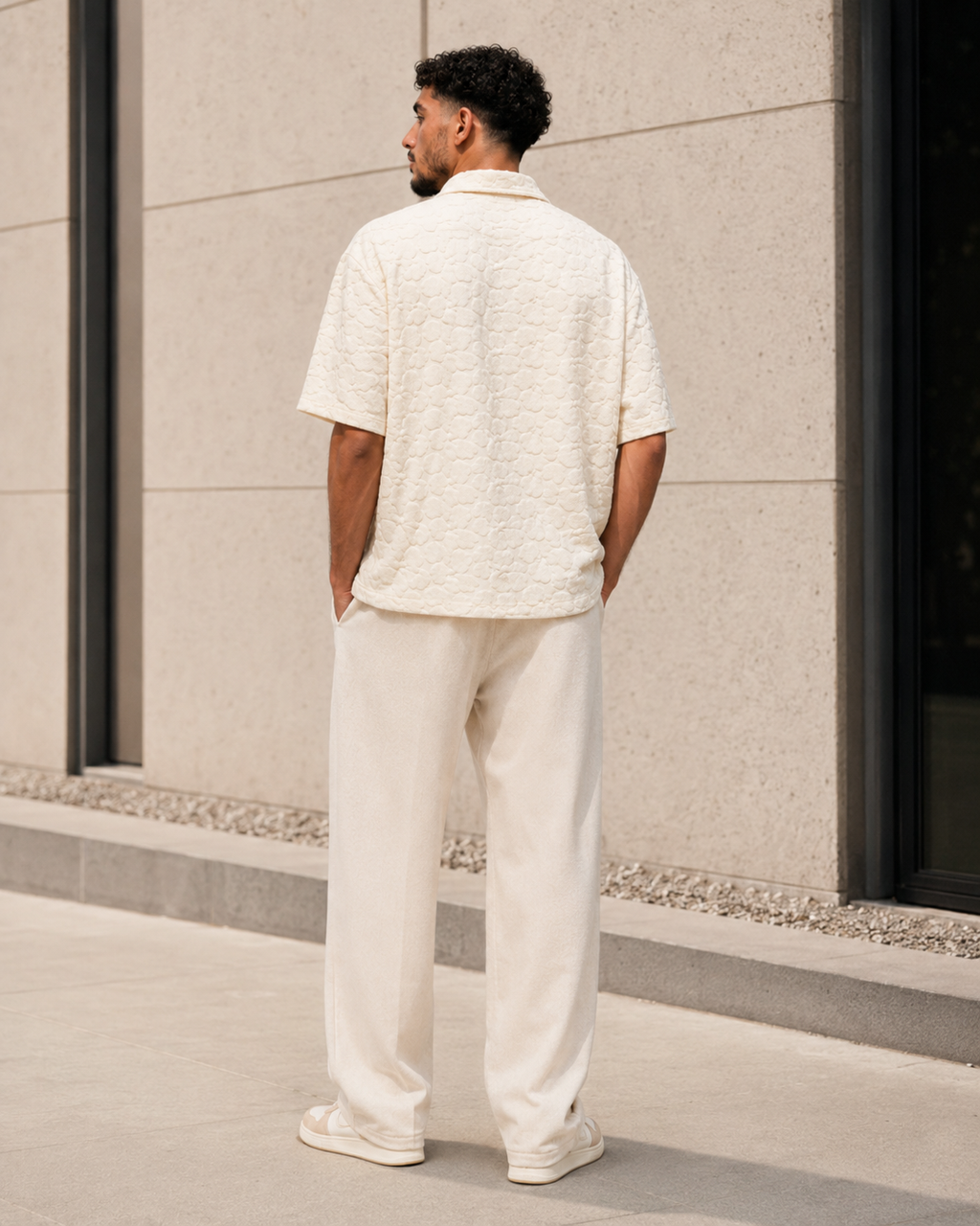 Polo Texturé Crème Col Ouvert