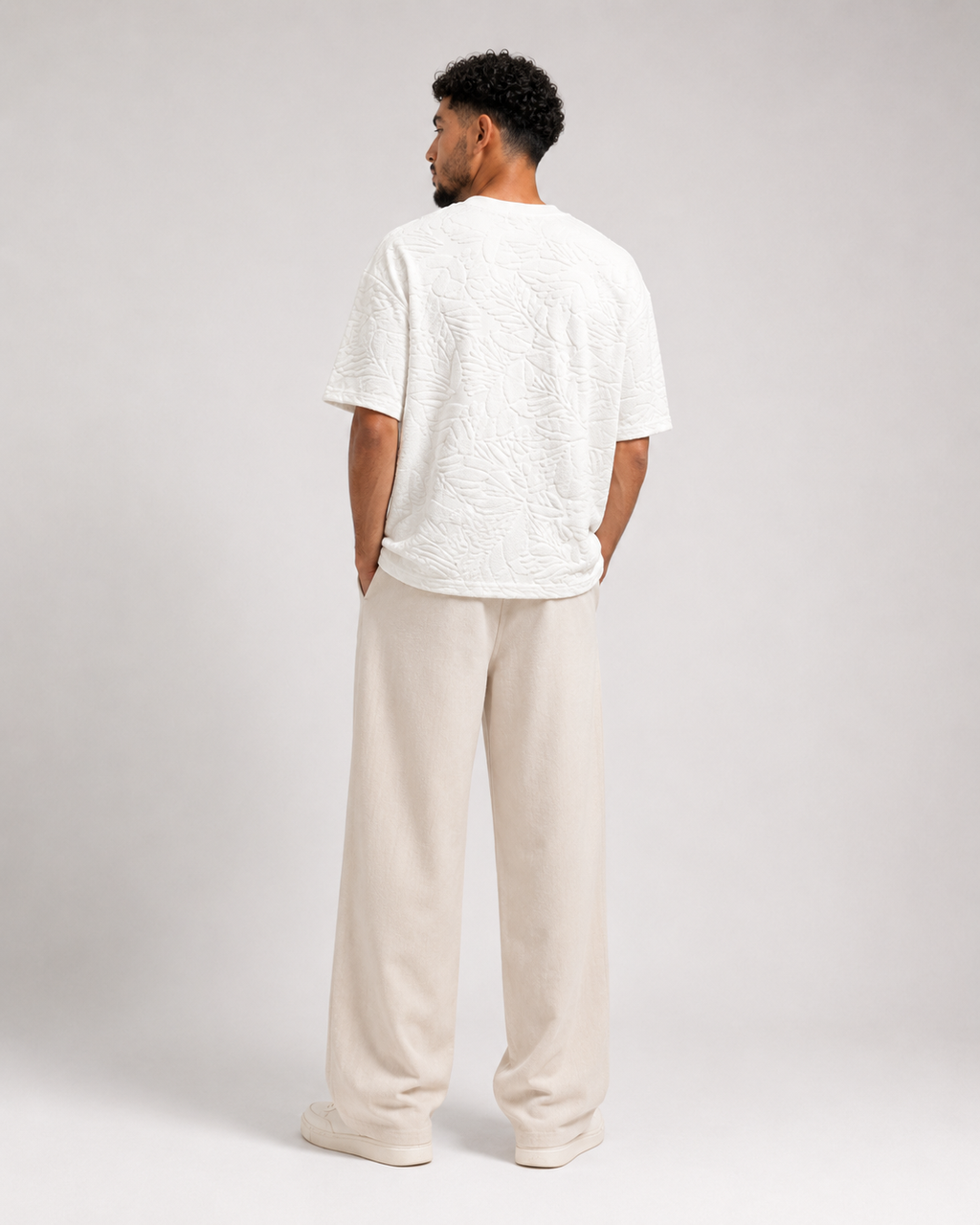 T-shirt Oversize Feuillage Relief Blanc Cassé