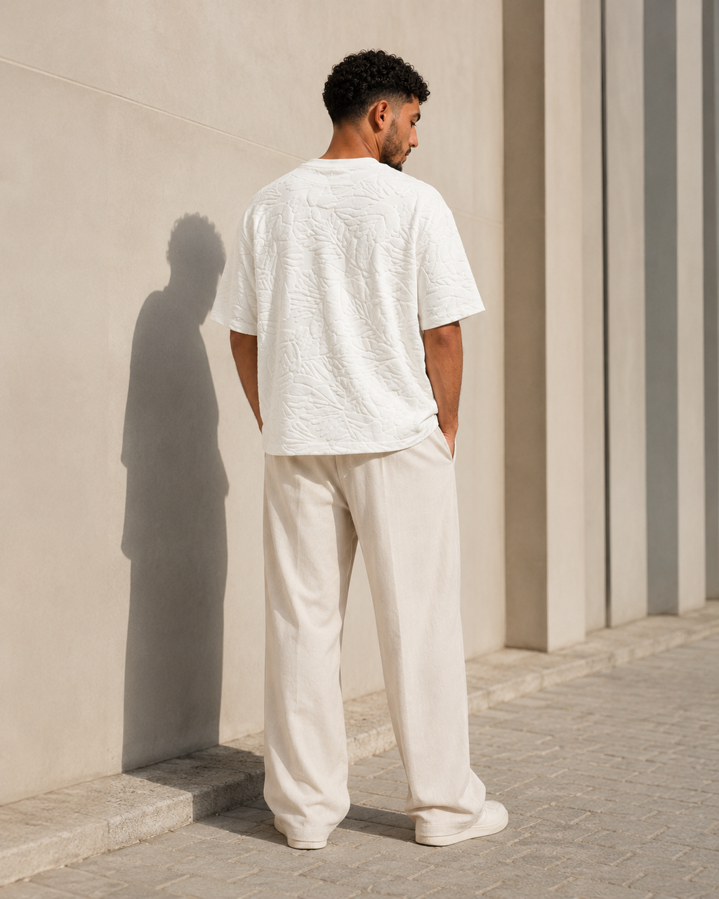 T-shirt Oversize Feuillage Relief Blanc Cassé