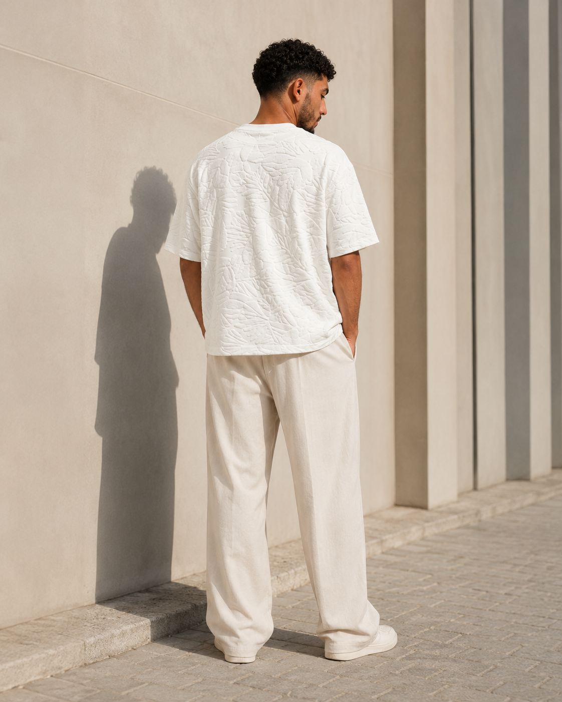 T-shirt Oversize Feuillage Relief Blanc Cassé