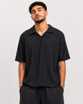 Polo Texturé Noir Col Ouvert