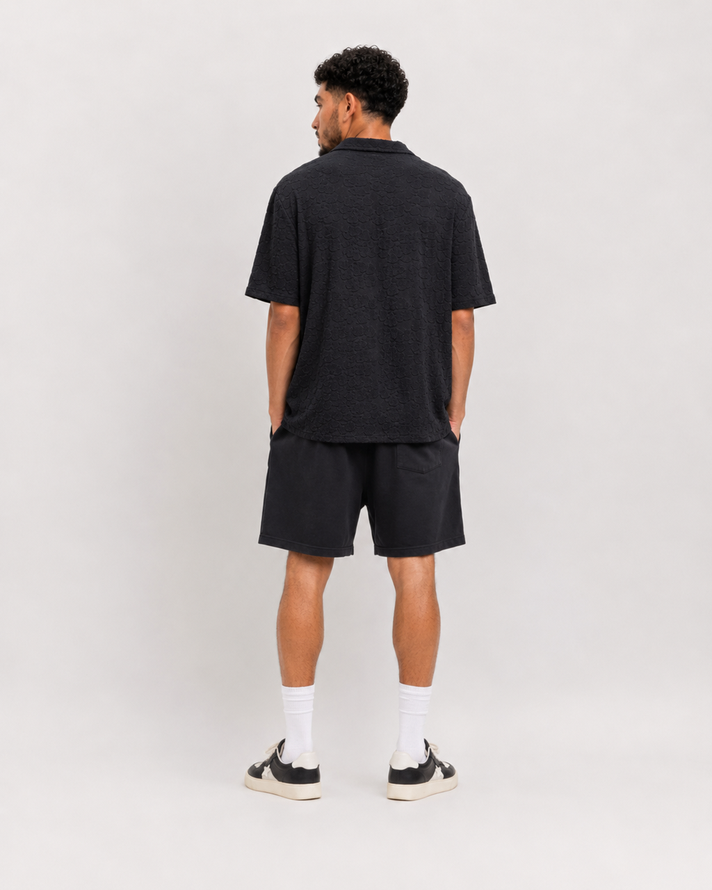 Polo Texturé Noir Col Ouvert